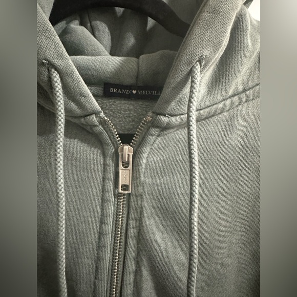 Brandi Melville Christy Hooded Jacket Sage Green One Size Full Zip - Picture 6 of 13